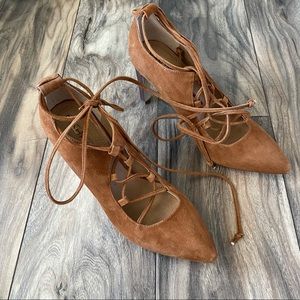 New Tahari brown suede lace up heels size 7
